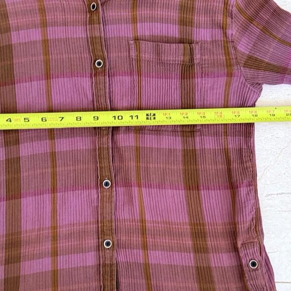 prAna Pink Red Purple Textured Plaid Long Sleeve Button Front Size M Faded - Picture 4 of 15